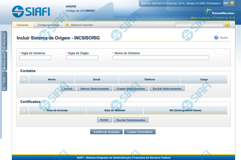 Reincluir Sistema de Origem