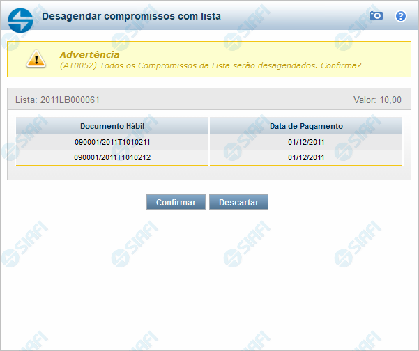 Desagendar Compromisso com Lista
