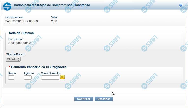 Realizar NS Compromisso Transferido