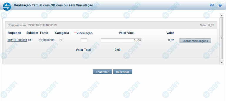 Realizar Parcial OB com Vinculação
