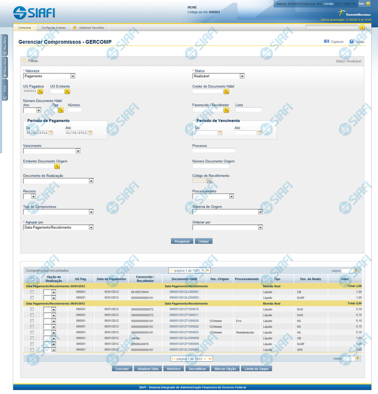 GERCOMP - Consulta Compromissos Pagamento/Recebimento