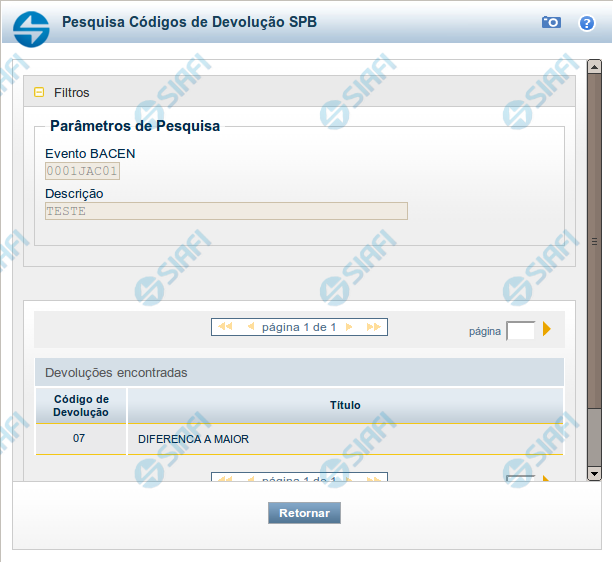 Lupa: Código de Devolução SPB