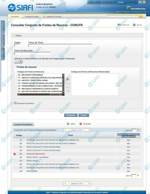 CONCFR - Consultar Conjunto de Fontes de Recurso