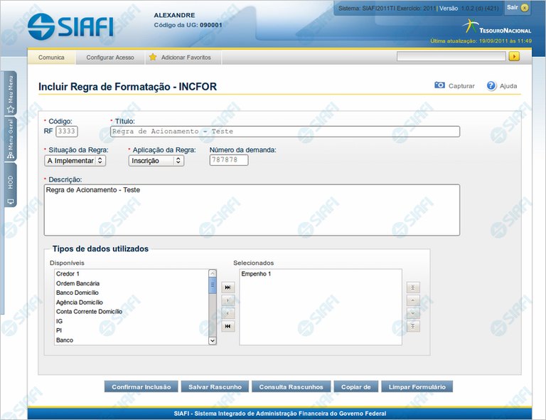 INCFOR - Incluir Regra de Formatação