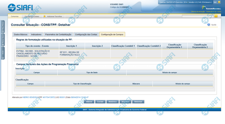 Detalhar Situação de PF - Aba Configuração de Campos