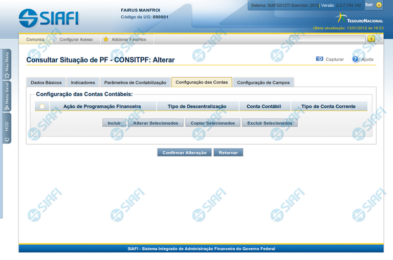 Alterar Situação de PF - Aba Configuração de Campos