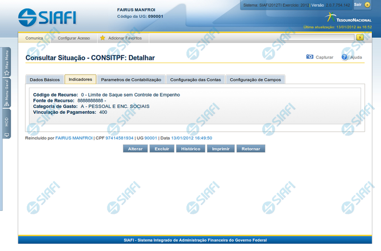 Detalhar Situação de PF - Aba Indicadores