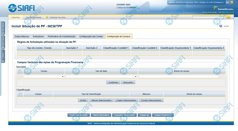 INCSITPF - Aba Configuração de Campos