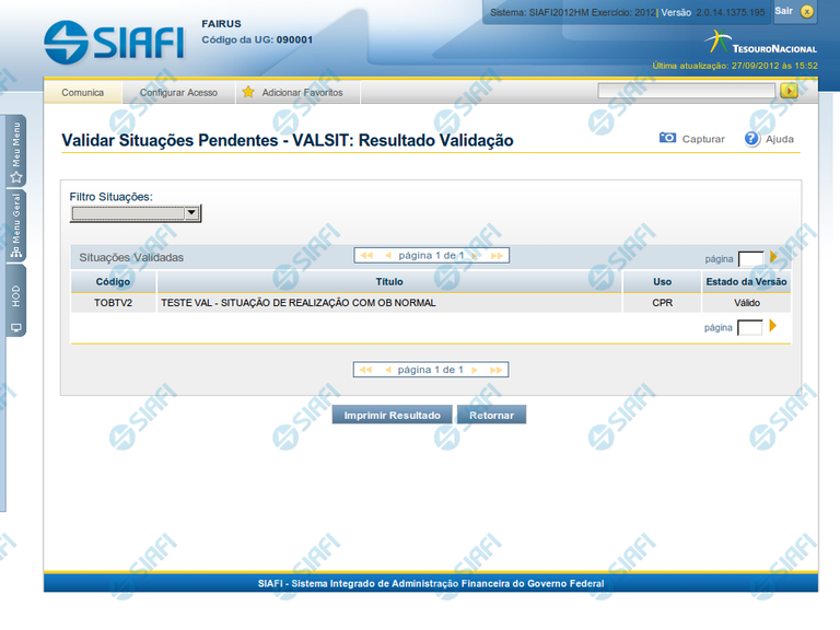 Resultado da Validação de Situação