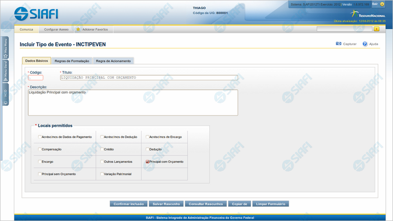 INCTIPEVEN - Incluir Tipo de Evento - Aba Dados Básicos
