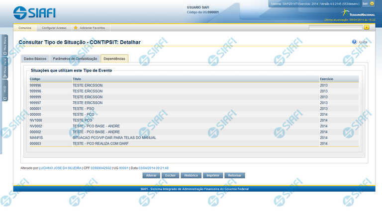 Detalhar Tipo de Situação - Aba Dependências