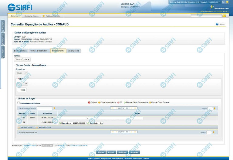 Detalhar Equação de Auditor - Aba Detalhe Termo