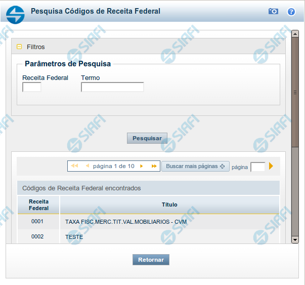 Pesquisa Códigos de Receita Federal