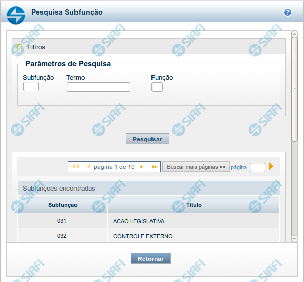 Pesquisa Subfunções