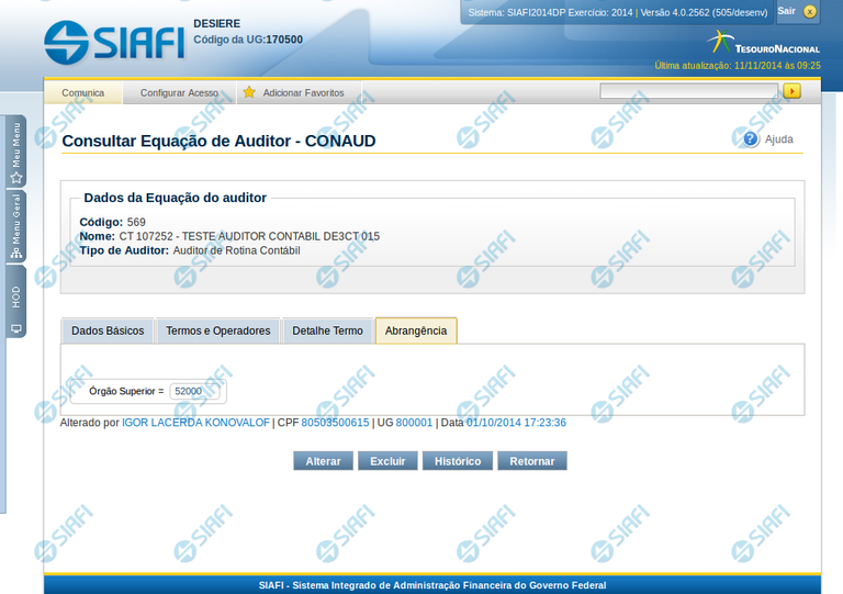 Detalhar Equação de Auditor - Aba Abrangência
