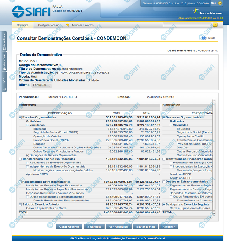 Visualizar Valores do Demonstrativo