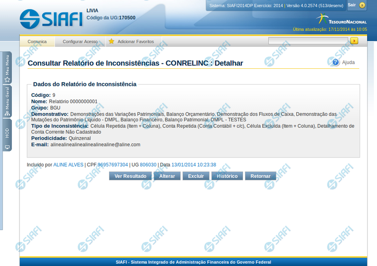 Detalhar Relatório de Inconsistências