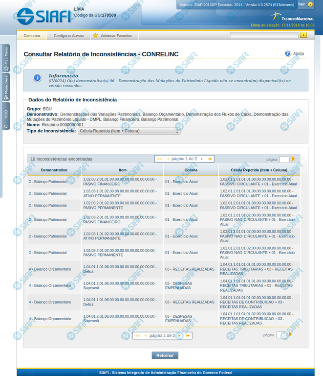Ver Resultados - Relatório de Inconsistências