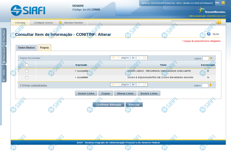 Alterar Item de Informação – Aba Regras