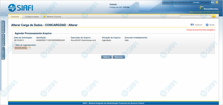 Alterar Agendamento de Carga
