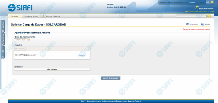 SOLCARGDAD - Solicitar Carga de Dados