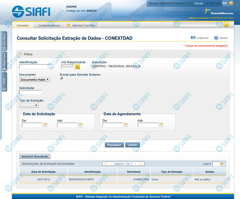 CONEXTDAD - Consultar Solicitação de Extração de Dados