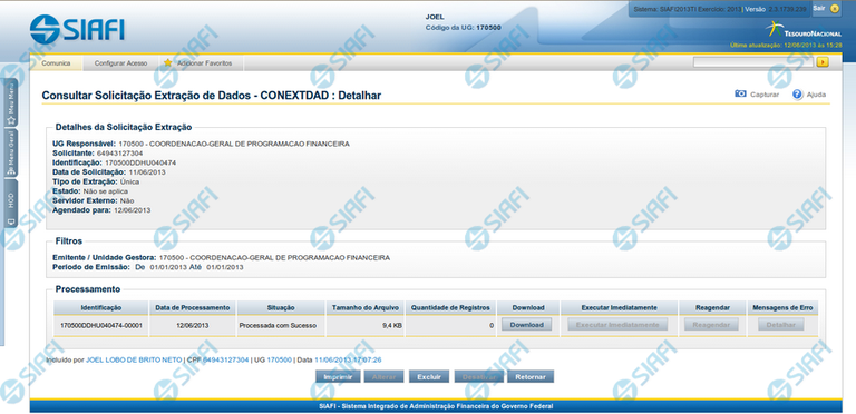 Detalhar Solicitação de Extração de Dados