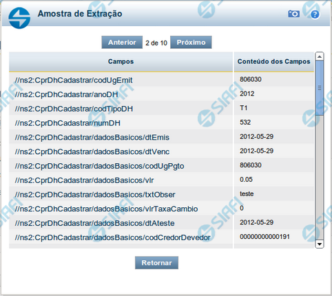 Amostra de Extração de Dados