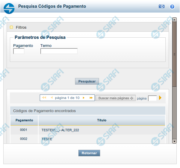 Pesquisa Códigos de Pagamento