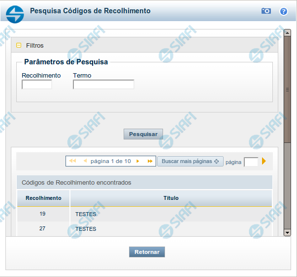 Pesquisa Códigos de Recolhimento