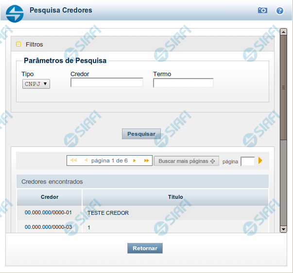Pesquisa Credores