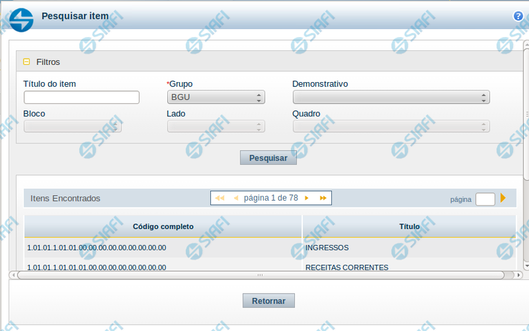 Pesquisa Item de Demonstrativo
