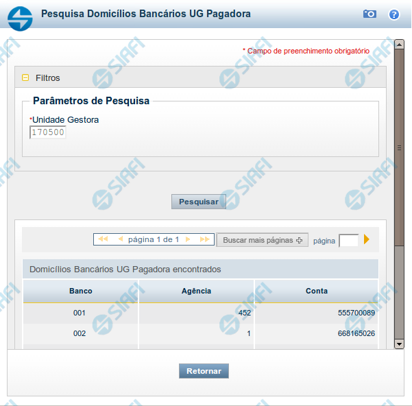 Pesquisa Domicílios Bancários UG Pagadora