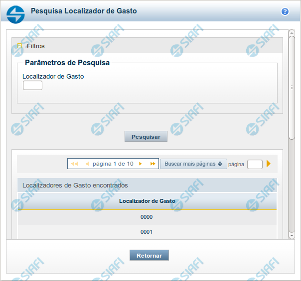 Pesquisa Localizador de Gasto