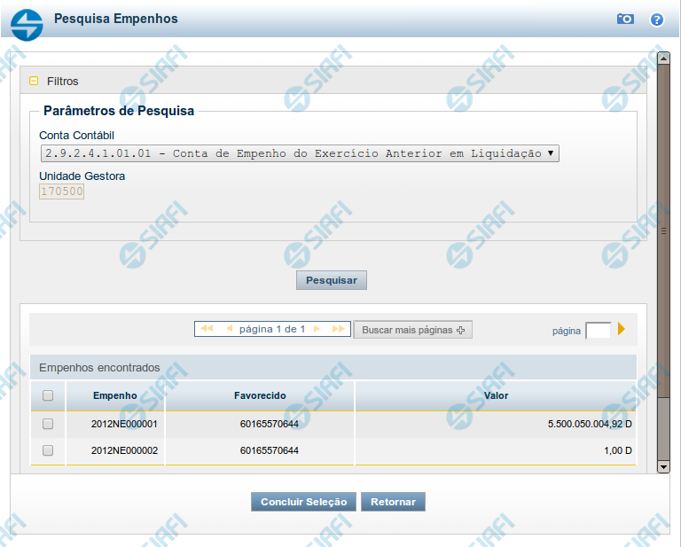 Pesquisa Múltiplos Empenhos