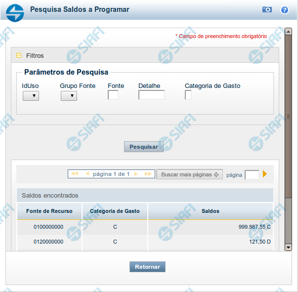 Pesquisa Saldos a Programar