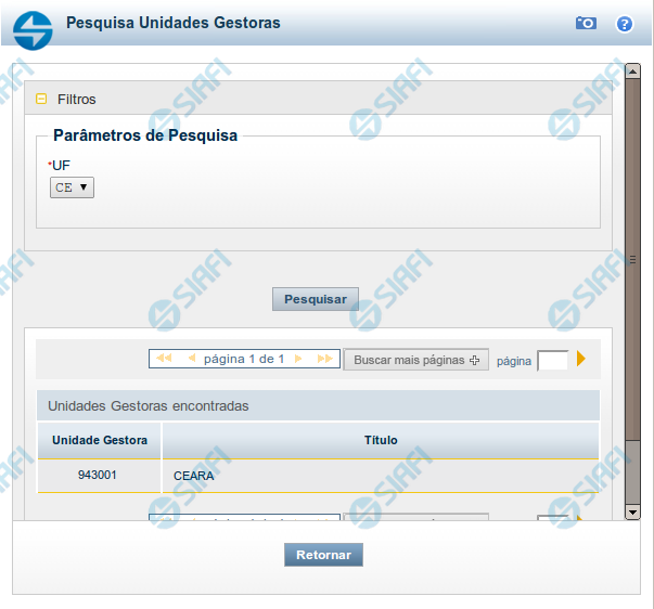 Pesquisa Unidade Gestora por Estado