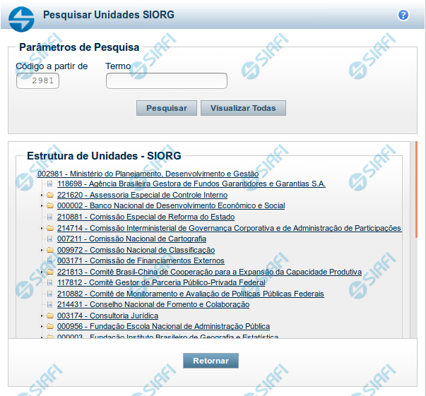 Pesquisa Unidade SIORG