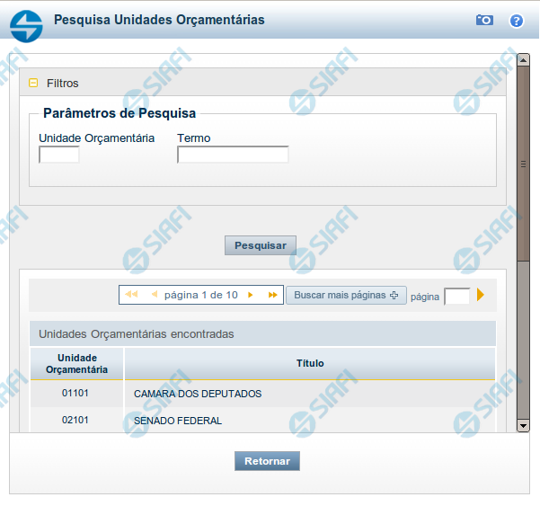 Pesquisa Unidades Orçamentárias