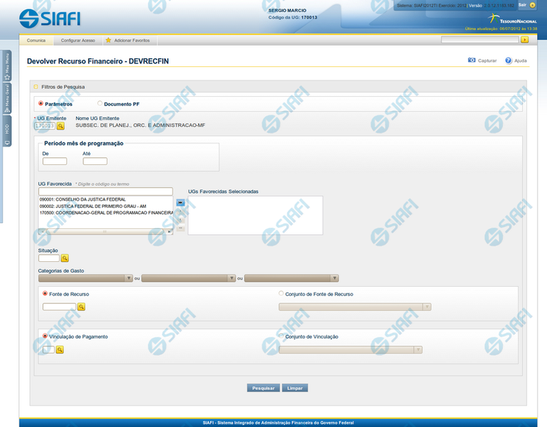 Devolver Recurso Financeiro - DEVRECFIN
