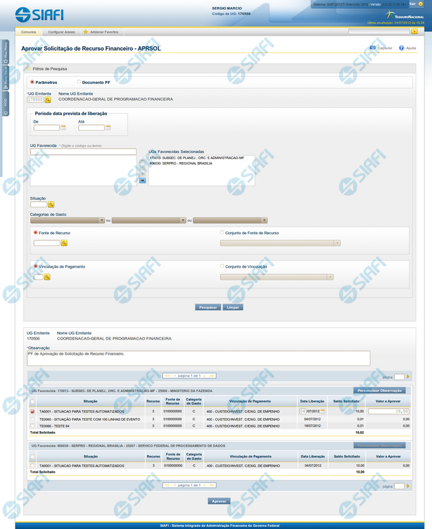 Recursos Financeiros por Parâmetros
