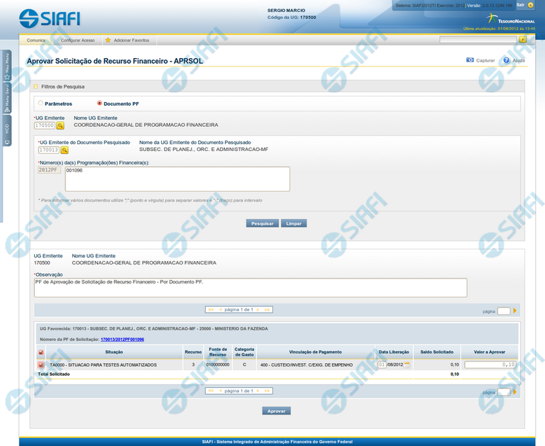 Recursos Financeiros por Documento PF