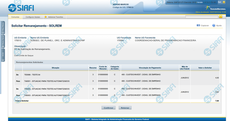 Resumo Solicitar Remanejamento